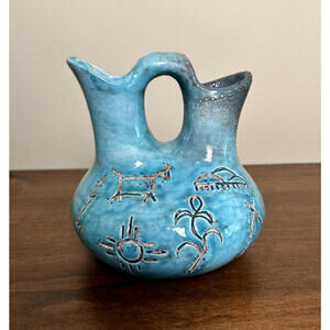 Turquoise Wedding Vase: Southwest Native-Inspired Double Spout Pottery